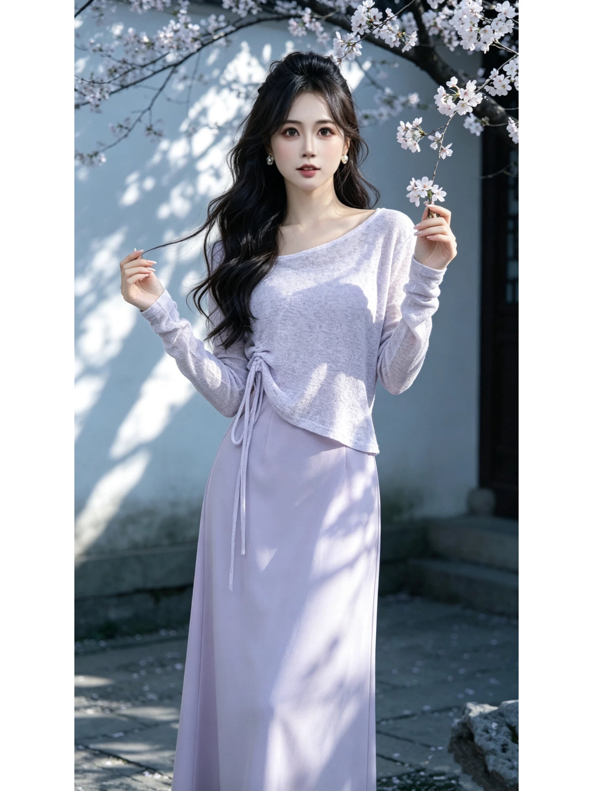 瑞瑞定制【紫霞仙子】【两件套】无拉链夏季绝美遮肚子套装D7197