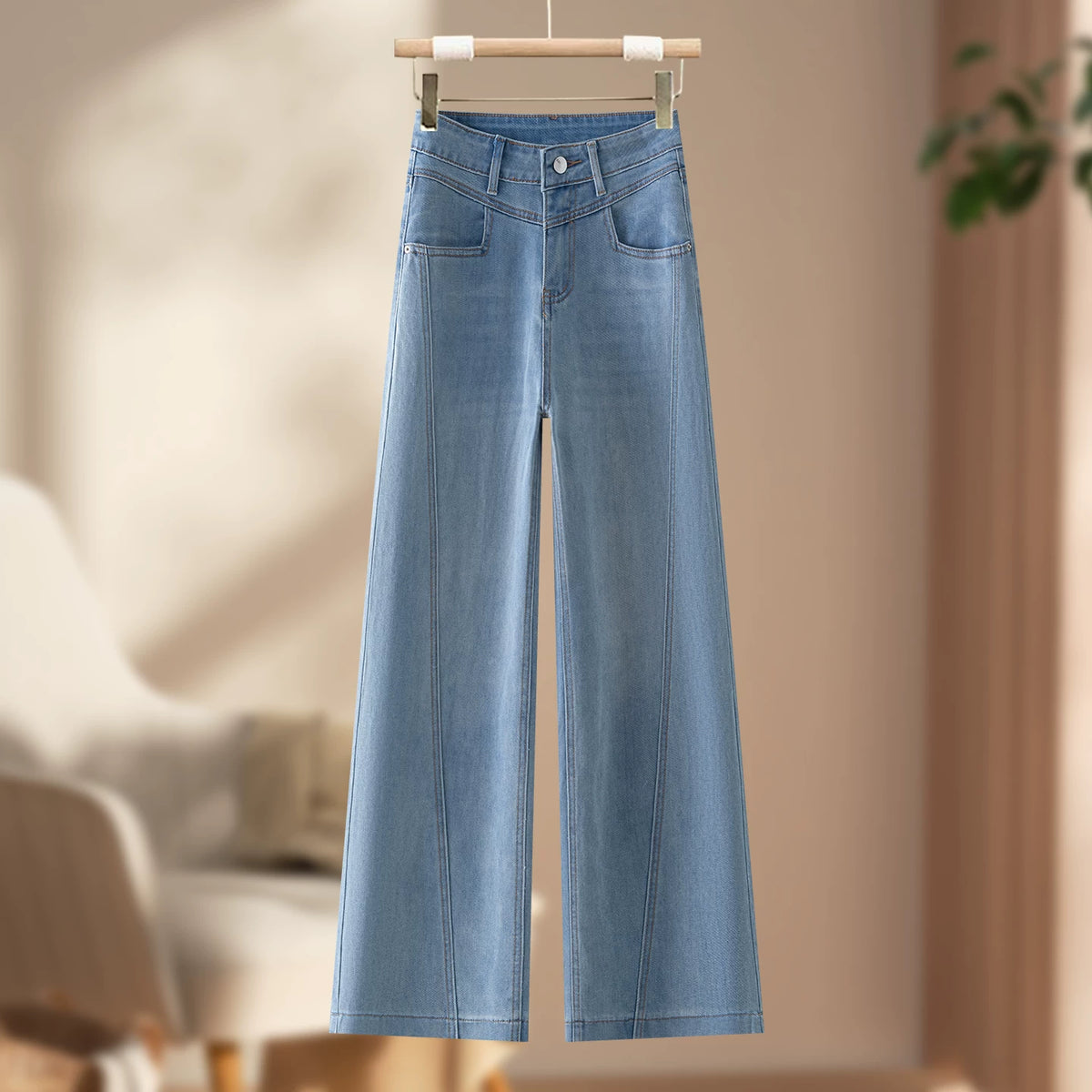 Retro old drape wide-leg jeans women's 2026 autumn new design high waist and thin nine-point straight-leg pants