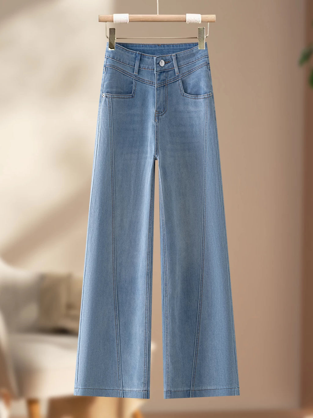 Retro old drape wide-leg jeans women's 2026 autumn new design high waist and thin nine-point straight-leg pants
