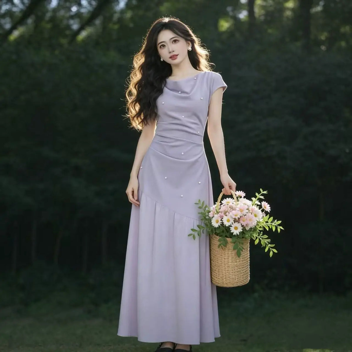 تصميم روي روي - 【يومو نودا】 (بدون سحّاب) فستان صيفي فرنسي D5626
