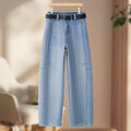 Korean version of loose high-waisted jeans women's 2026 autumn new retro loose drape thin wide-leg scimitar pants
