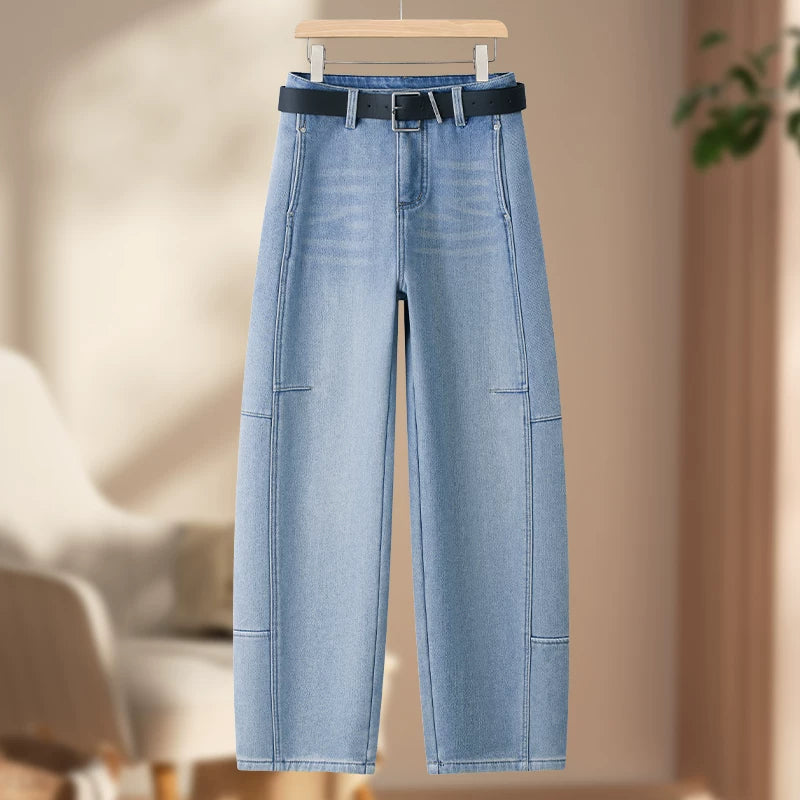 Korean version of loose high-waisted jeans women's 2026 autumn new retro loose drape thin wide-leg scimitar pants