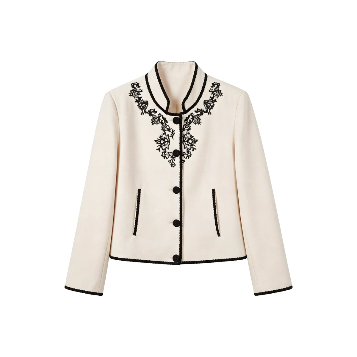 [Recommended by Huahua] [Ink Embroidery Zhiyu] Elegant temperament Heavy industry contrasting color embroidery small stand-up collar jacket 363207