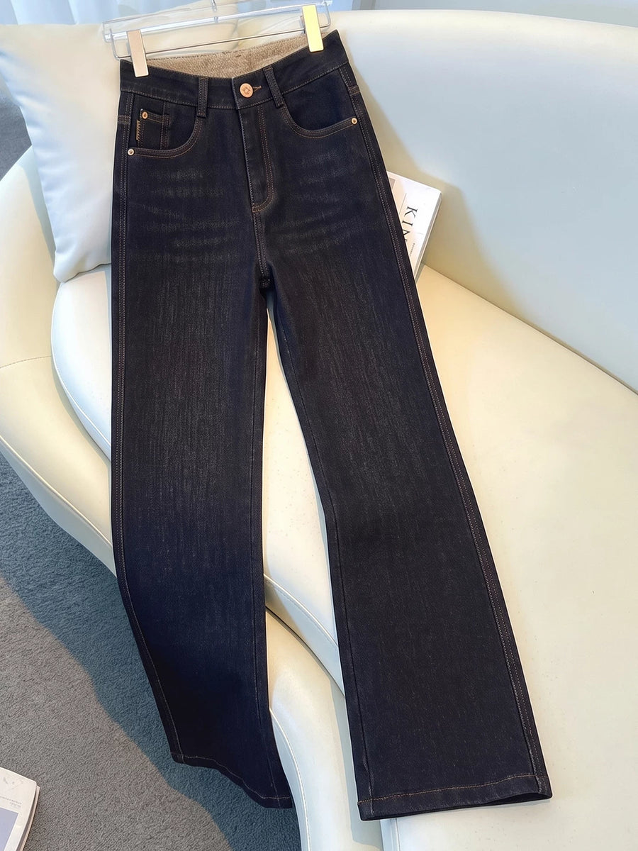 Fleece-Lined Thickened Women's 2026 New Winter Tapered High-Waisted Slim Straight-Leg Casual Versatile Pants