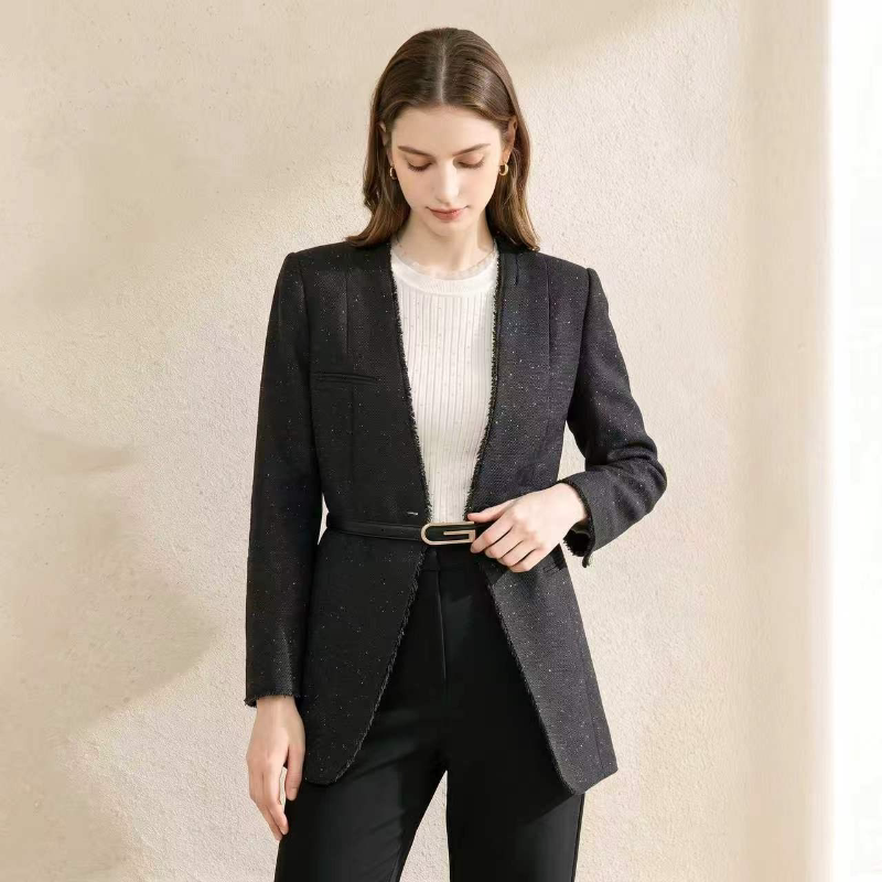 [VAZSLVE/New Luxury Products] Wool Premium Breaking Star Deep V Thin Belt Waist Jacket 263362