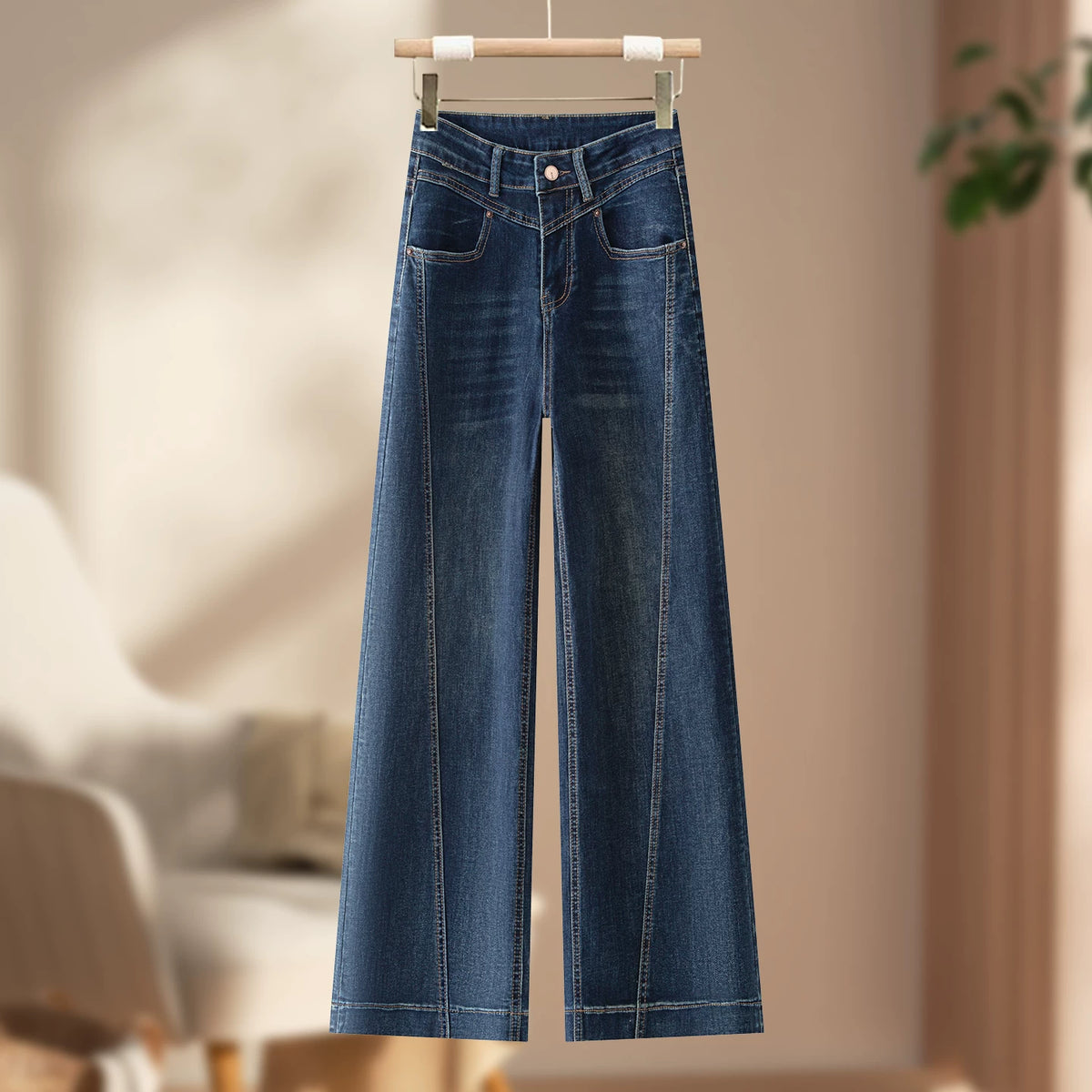 Retro old drape wide-leg jeans women's 2026 autumn new design high waist and thin nine-point straight-leg pants