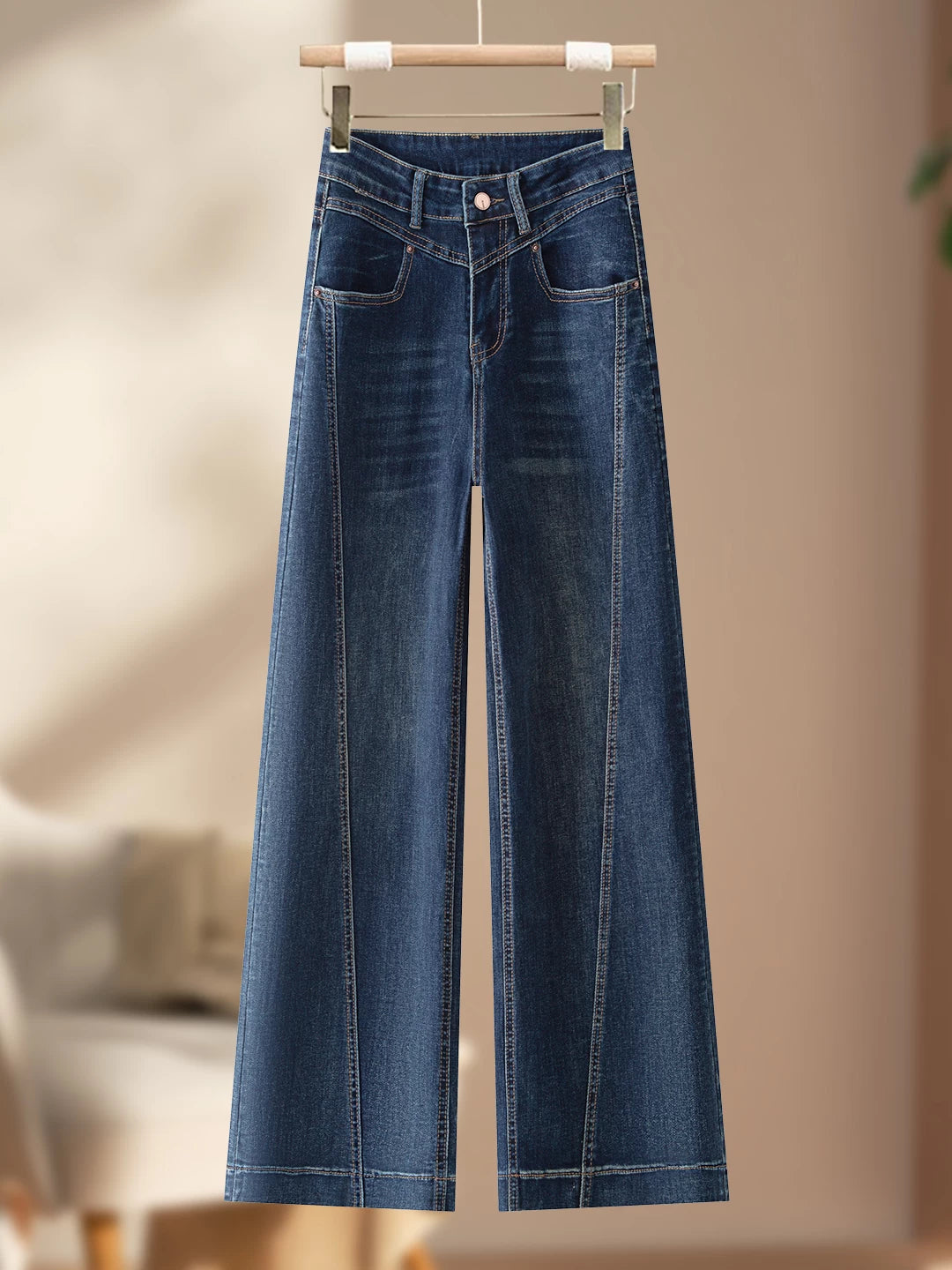 Retro old drape wide-leg jeans women's 2026 autumn new design high waist and thin nine-point straight-leg pants