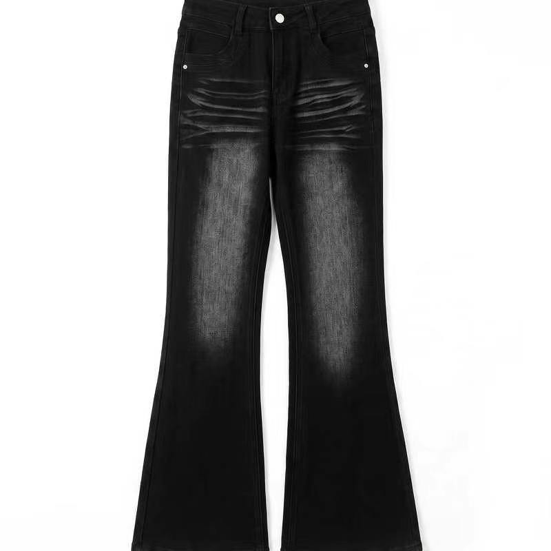 [Mina Exclusive] [Dust Grinding Laying] American retro texture washed denim micro-pull pants 263163