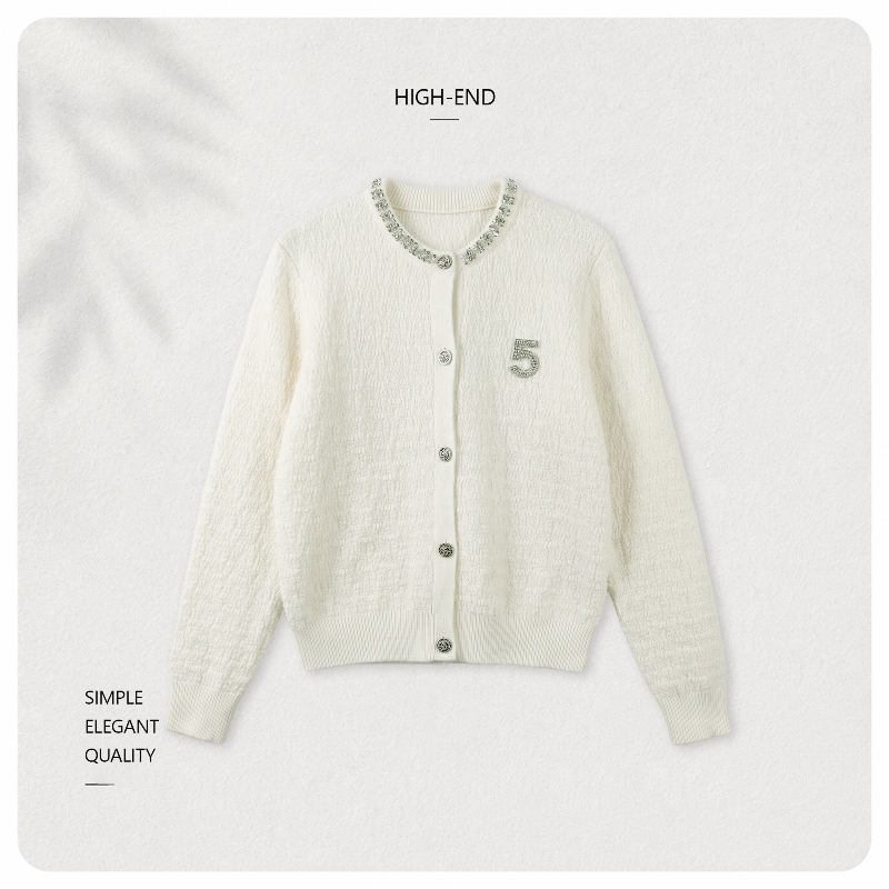 [Flower branches entangled shadow] Wool heavy industry silver shiny piece V-neck soft waxy skin-friendly knitted cardigan 263461