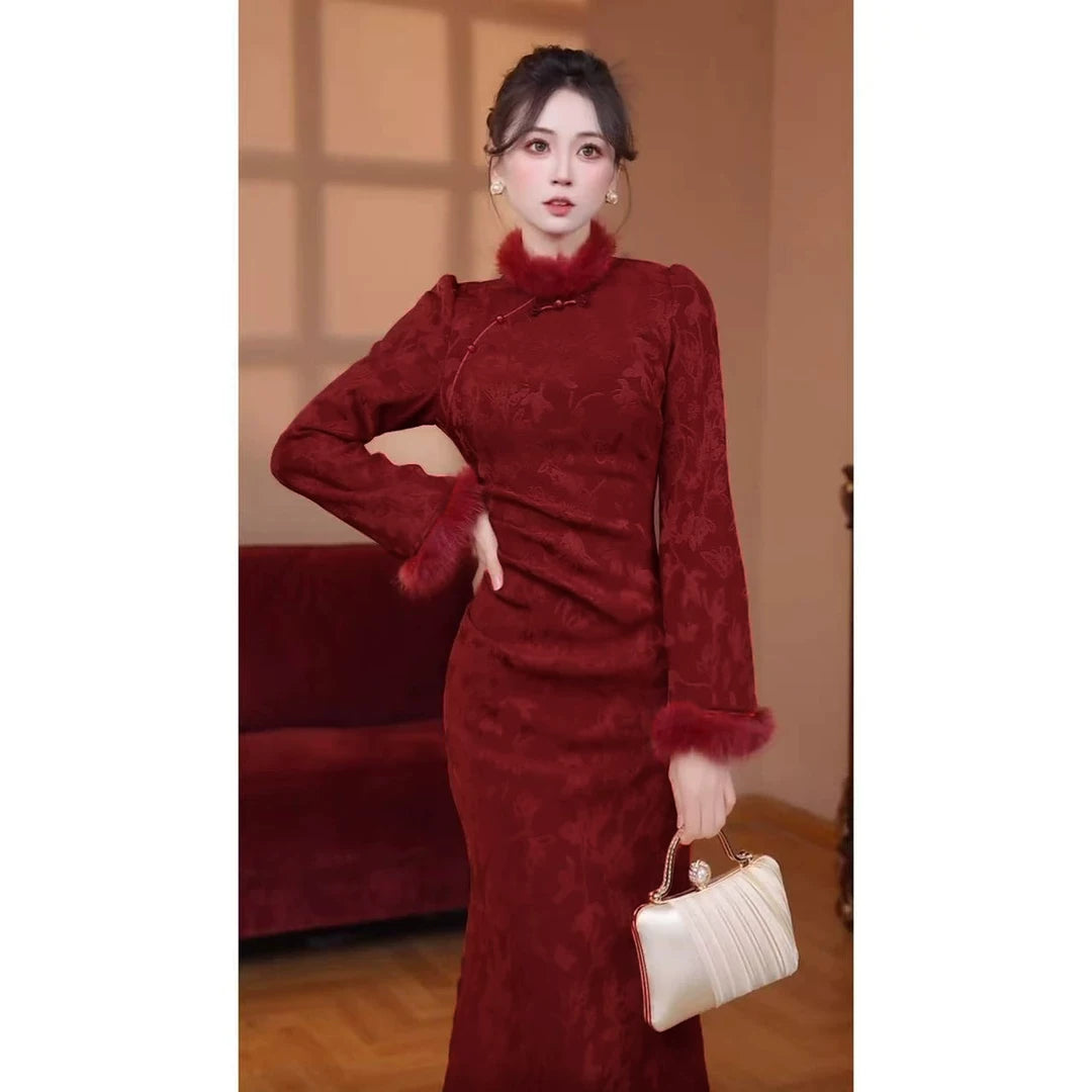 瑞瑞定制【云水谣】蓝【加绒加厚】新中式内搭打底长裙子2838