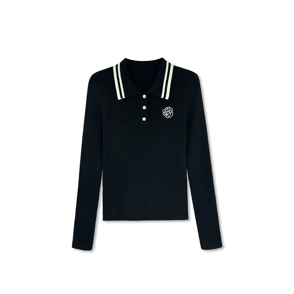 【حصري لبين بين】【أنفاس المراعى الأسترالية】قميص بولو مطرز بالزهور بطابع مريح M2506006