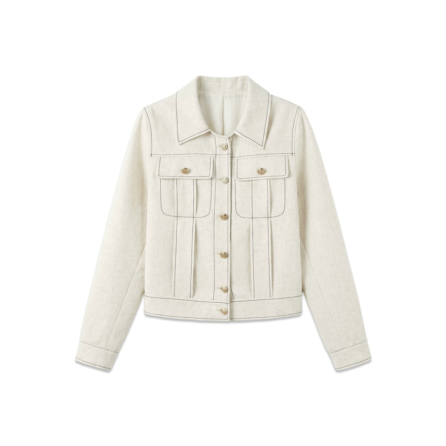 【Qianyu Time】Stylish Color-Block Cropped Jacket with Contrasting Piping 363061