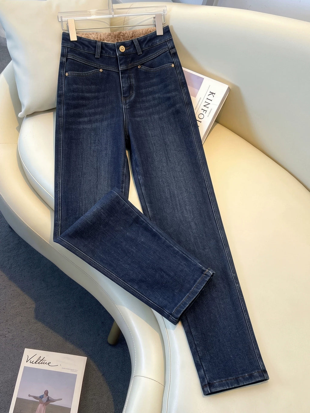 Retro velvet warm high waist thin pants children's 2026 winter new slim-fit elastic radish jeans