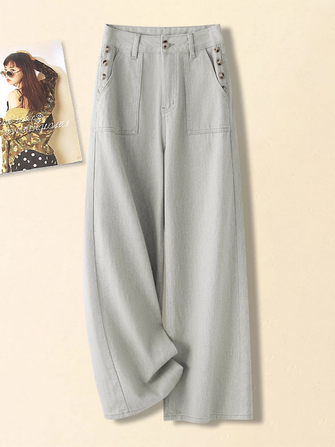 Korean-style buttoned design, slim-fit wide-leg jeans for women's 2026 fall new small-size high-waisted thin straight-leg pants
