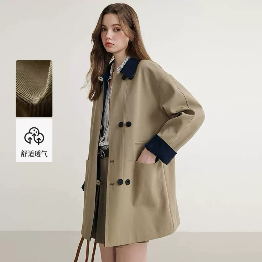 [Bin Bin Exclusive] [Camden Trench Coat] Lyocell Cotton Retro Contrast Color Medium and Long Trench Coat M26006