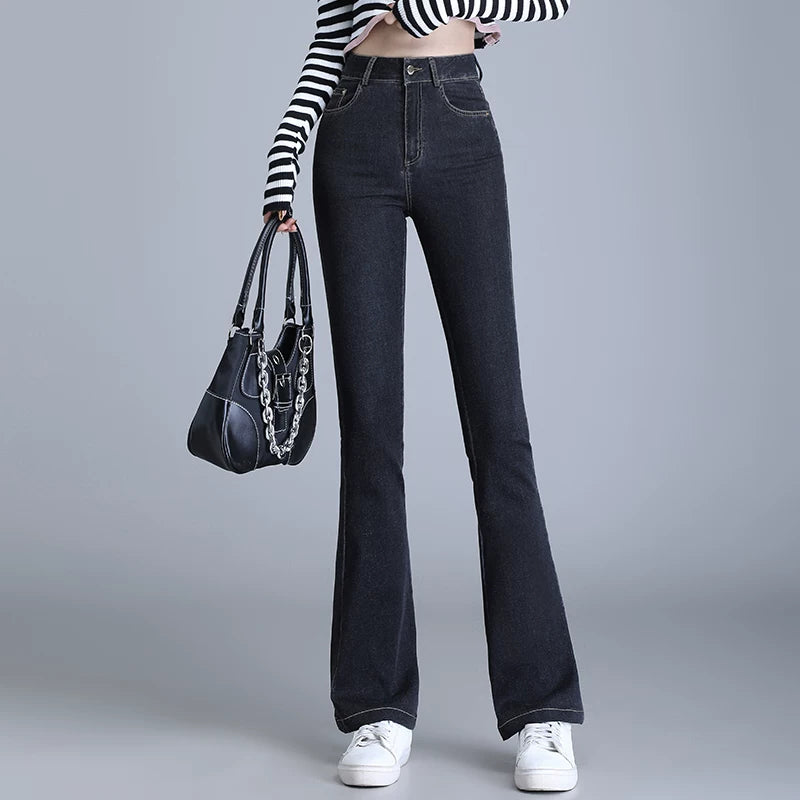 Super fire retro pink micro-pull jeans women's 2026 autumn new high-waisted slim-fitting horseshoe horn pants