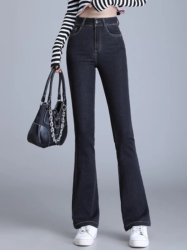 Super fire retro pink micro-pull jeans women's 2026 autumn new high-waisted slim-fitting horseshoe horn pants