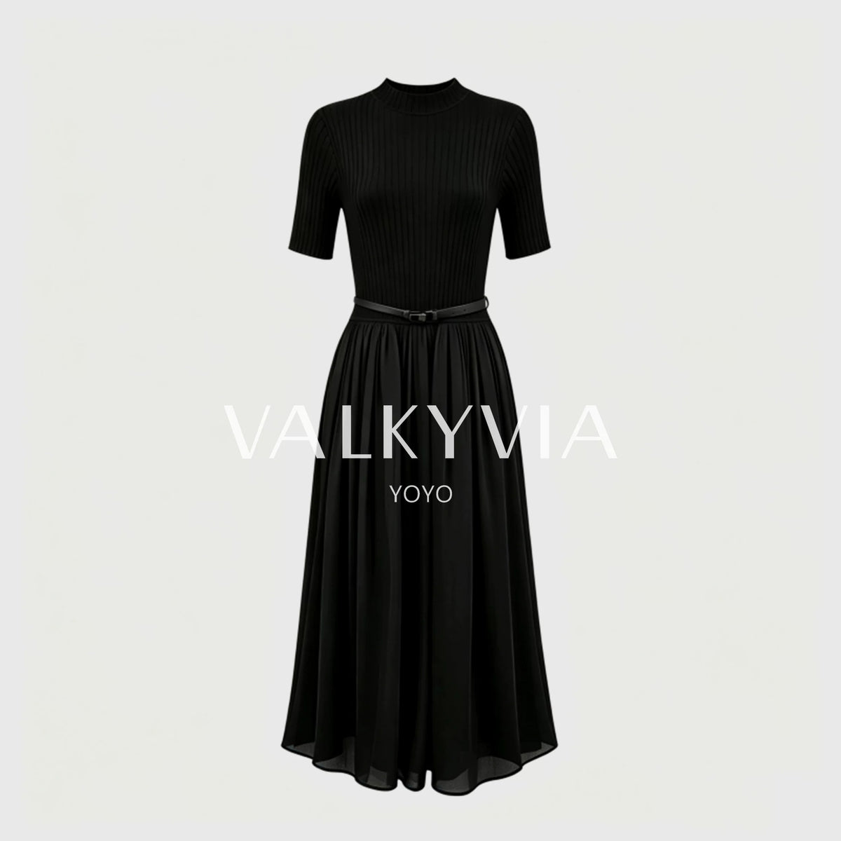 【Valkyvia/يويو للسلع الفاخرة】فستان محبوك مدمج بياقة عالية نصفية ونقشة مجدولة 263131