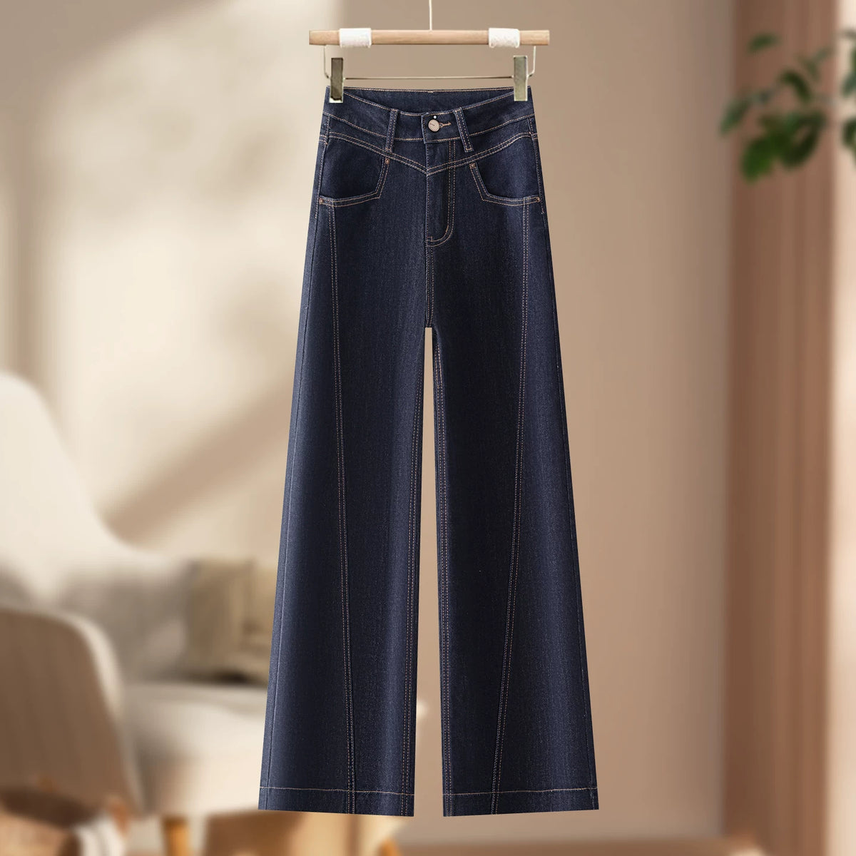 Retro old drape wide-leg jeans women's 2026 autumn new design high waist and thin nine-point straight-leg pants