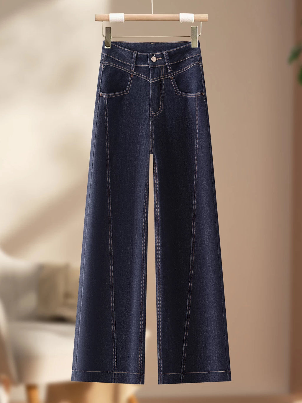 Retro old drape wide-leg jeans women's 2026 autumn new design high waist and thin nine-point straight-leg pants