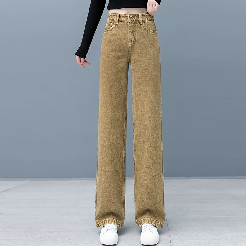 Retro washed straight jeans women's autumn 2026 summer new high-waisted and thin casual wide-leg trousers