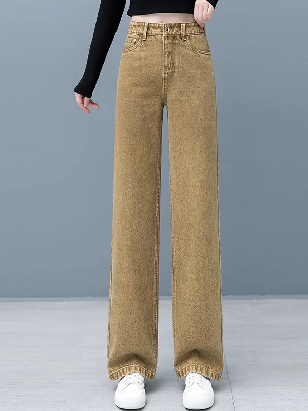Retro washed straight jeans women's autumn 2026 summer new high-waisted and thin casual wide-leg trousers