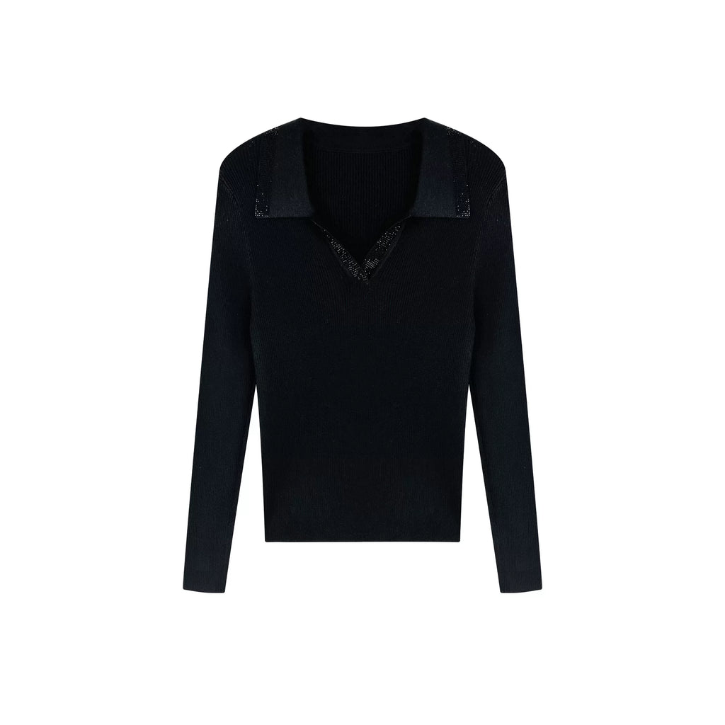 [Mina Exclusive] Design Hot Diamond Small Lapel Versatile Lyocell Knitted Top M361080