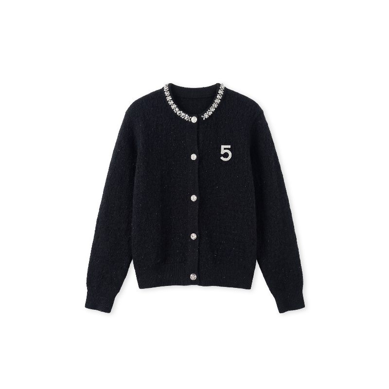 [Flower branches entangled shadow] Wool heavy industry silver shiny piece V-neck soft waxy skin-friendly knitted cardigan 263461