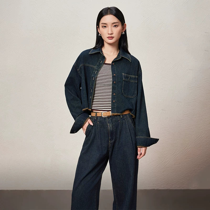 [Bin Bin Exclusive] Premium retro rough edge design denim short jacket 103524