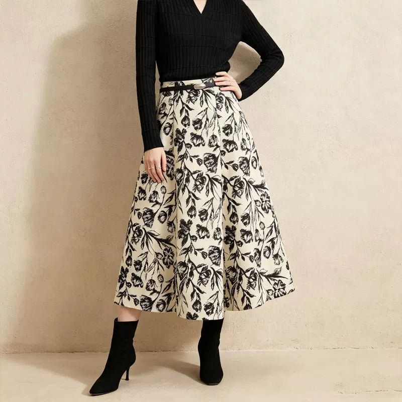 [Daxia haute couture] تنورة فرنسية رقيقة بطبعة وحزام 363203