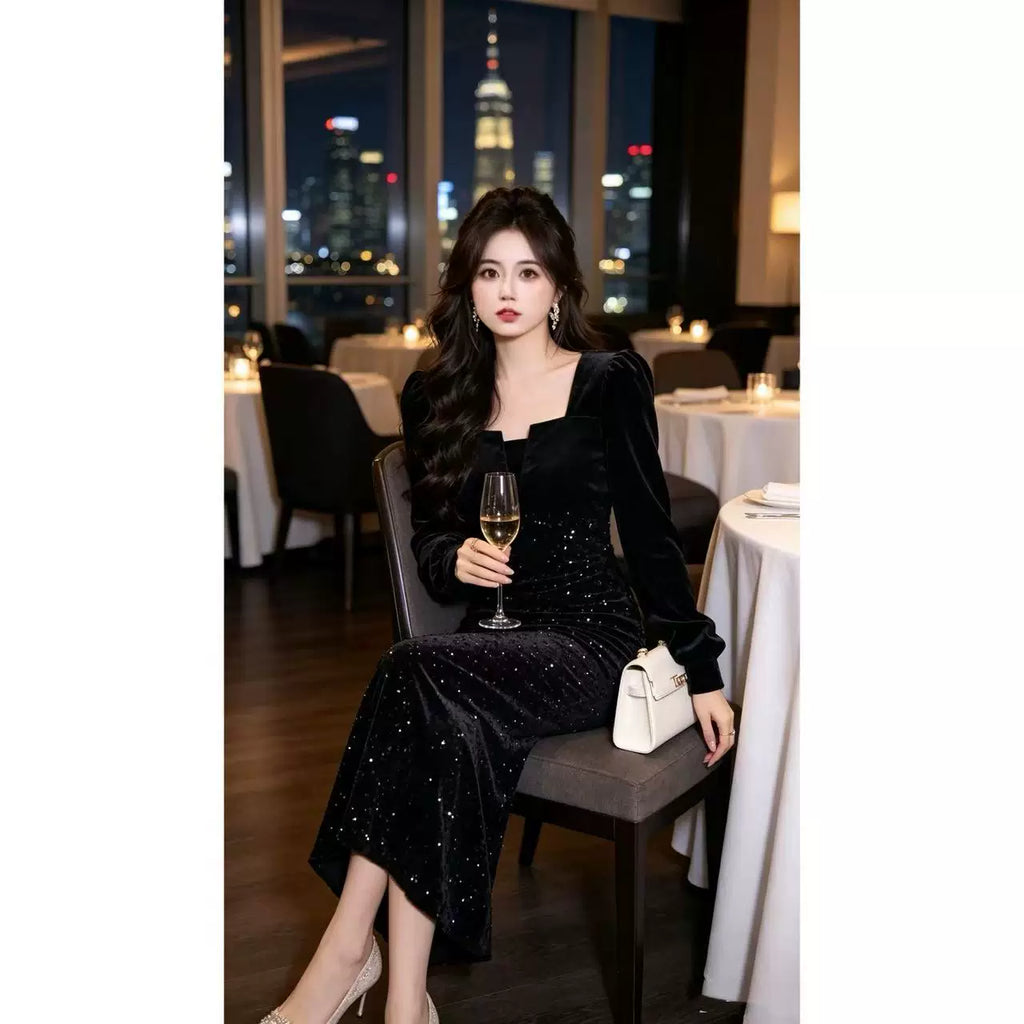 瑞瑞定制【夜巴黎】【有里布】晚礼服主持礼服连衣裙D4583