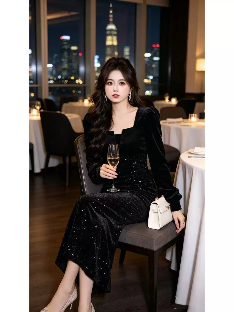 瑞瑞定制【夜巴黎】【有里布】晚礼服主持礼服连衣裙D4583
