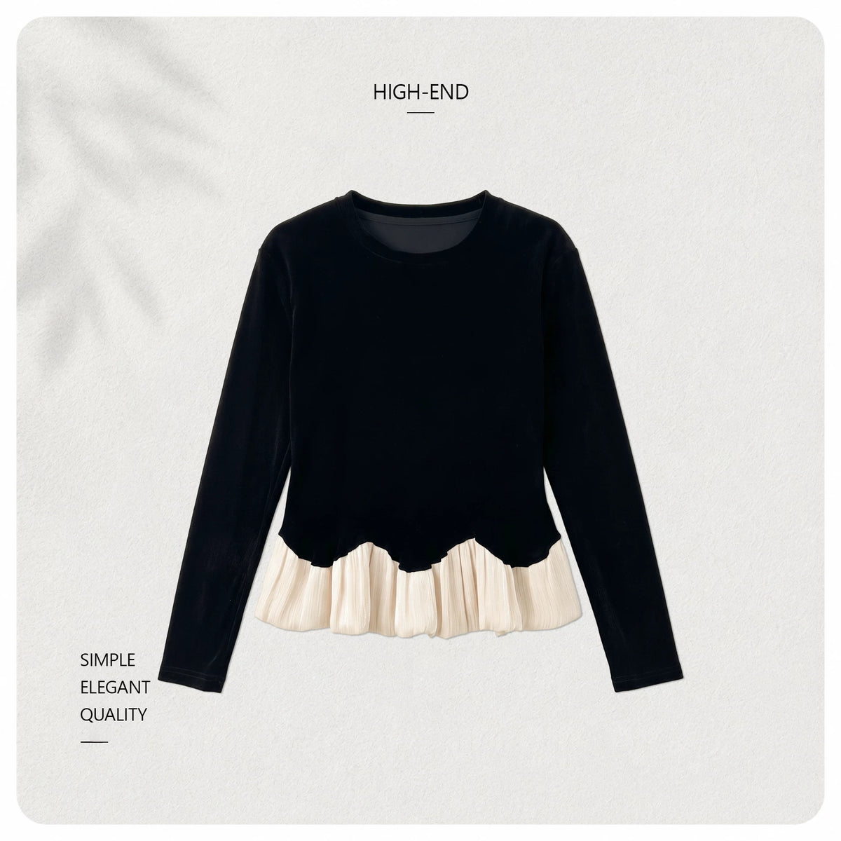 [Valkyvia/Yoyo] Crew neck contrasting color, bright hem, slim and thin top 363311