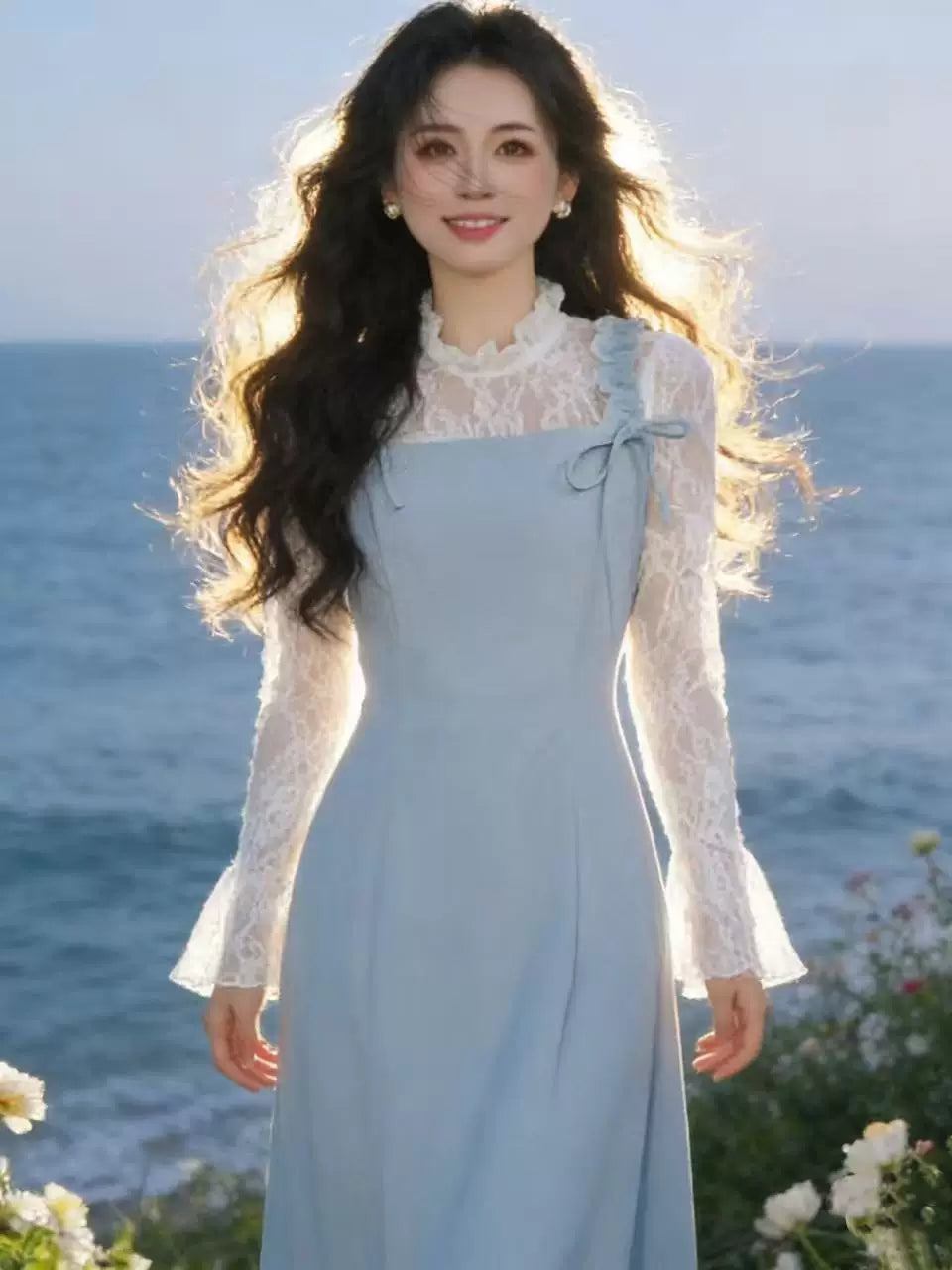 瑞瑞定制-【天空之城】长-温柔连衣裙收腰显瘦假两件连衣裙D5452