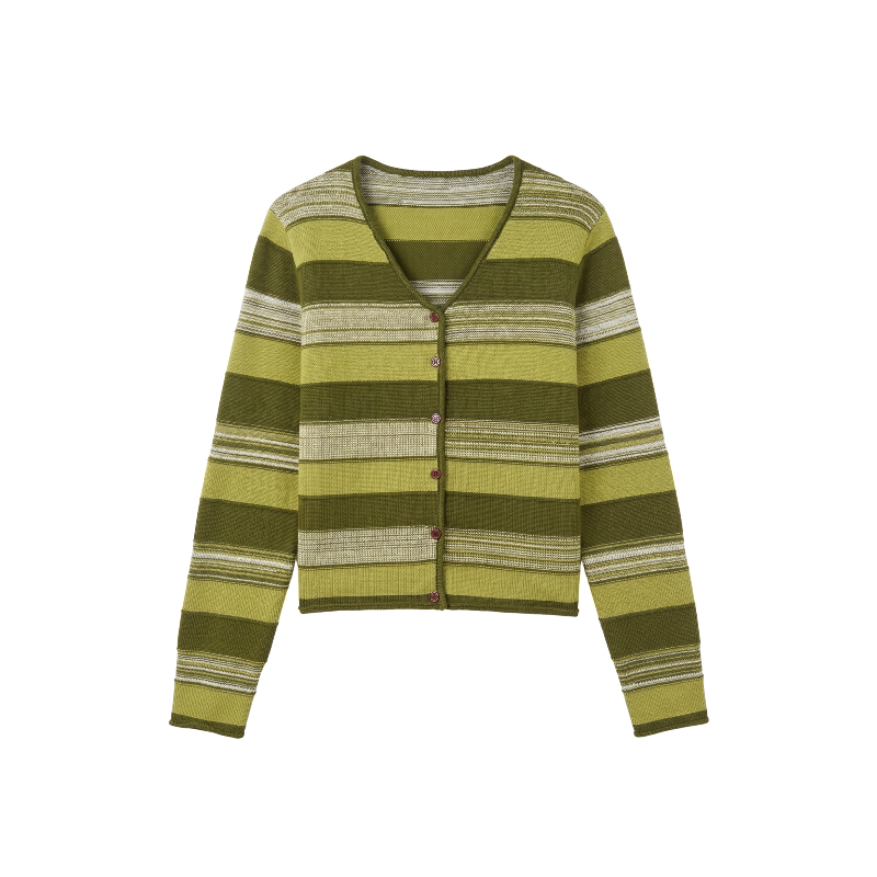 [Bin Bin Exclusive] Wool Korean foreign-style contrasting striped V-neck knitted sweater 263492
