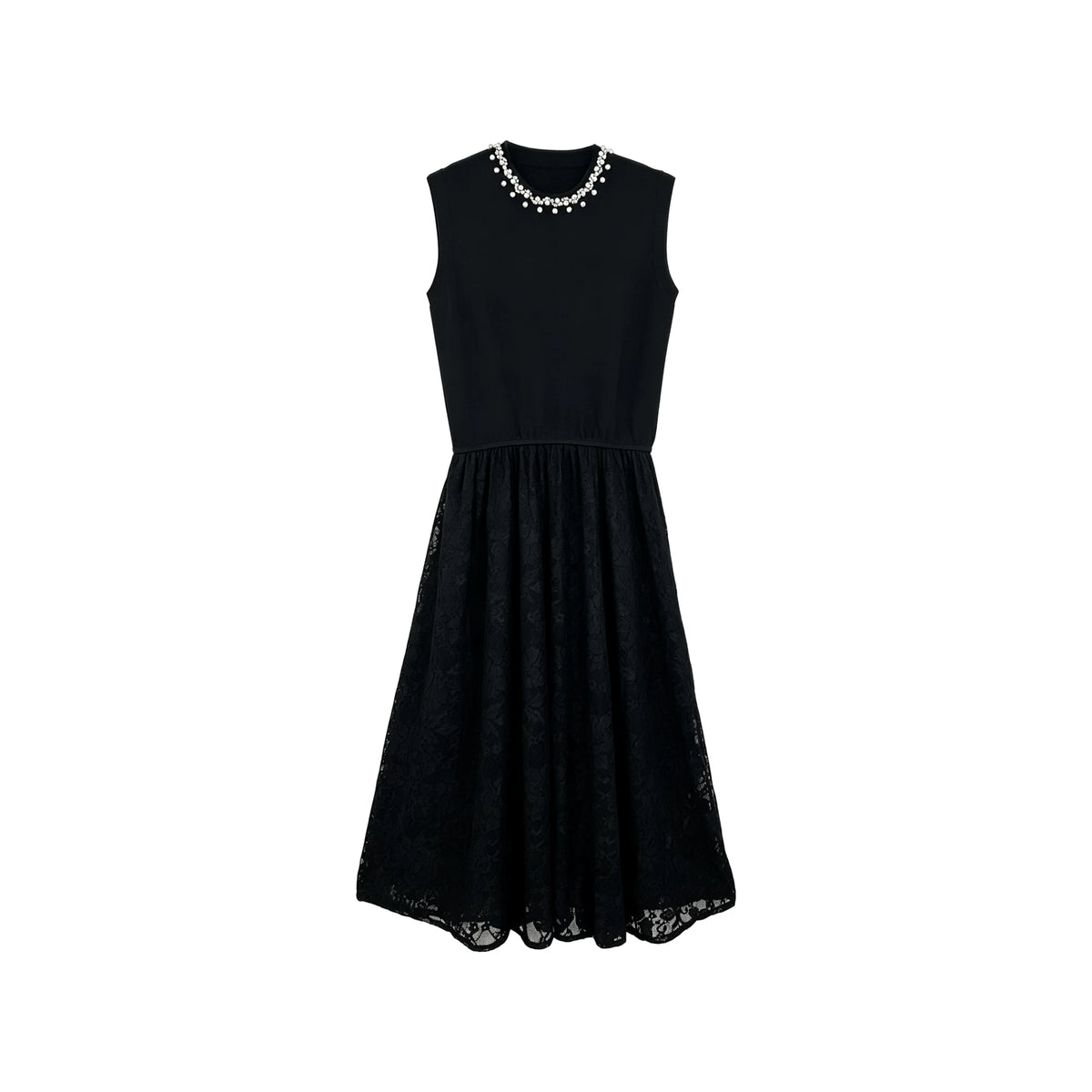 [Mina Exclusive] [Bead Neck Ya Dress] Premium Light Luxury Bead Hook Sleeveless Black Dress 263091