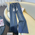 Korean version of high-waisted retro tube-pulled jeans women's 2026 autumn new super-fire elastic and thin straight horn trousers