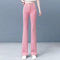 Super fire retro pink micro-pull jeans women's 2026 autumn new high-waisted slim-fitting horseshoe horn pants