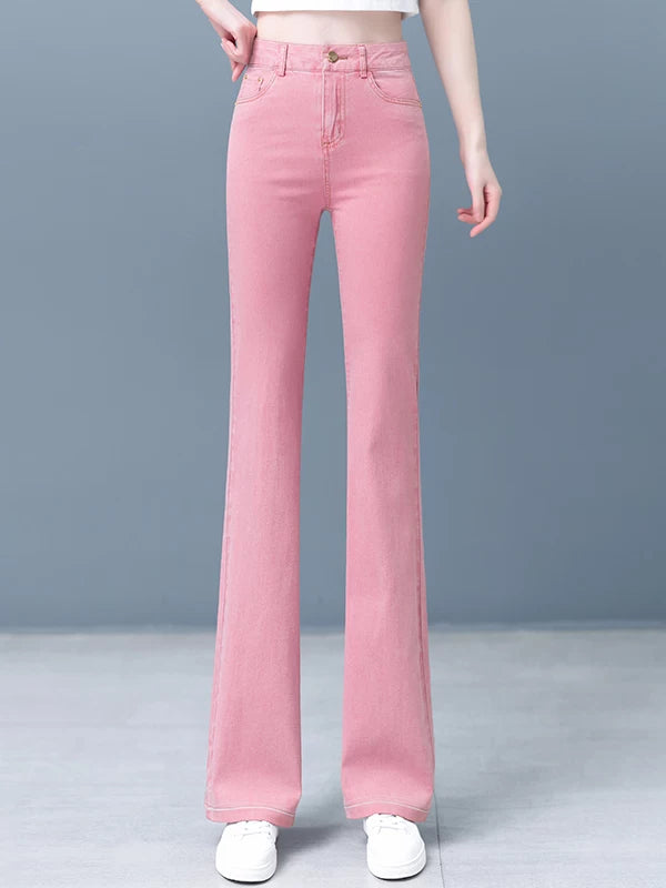 Super fire retro pink micro-pull jeans women's 2026 autumn new high-waisted slim-fitting horseshoe horn pants