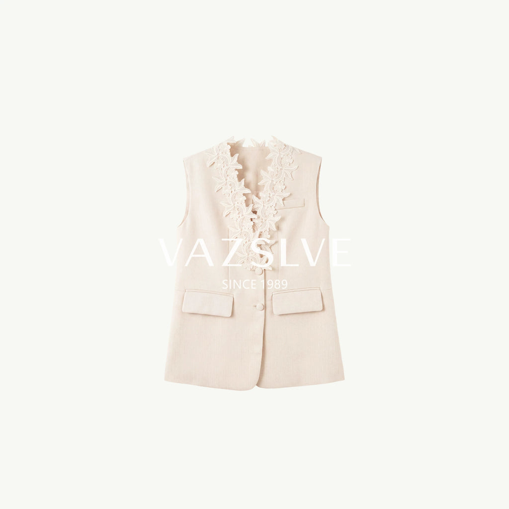 [VAZSLVE/New Luxury Products] Leak-picking design V-neck texture bright silk versatile vest 363153