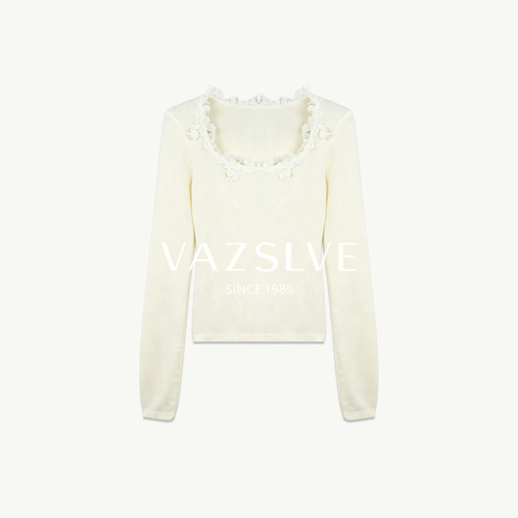 [VAZSLVE/New Luxury Products] Leak Picking French Wool Lace Splicing Wool Bottom Top 963120