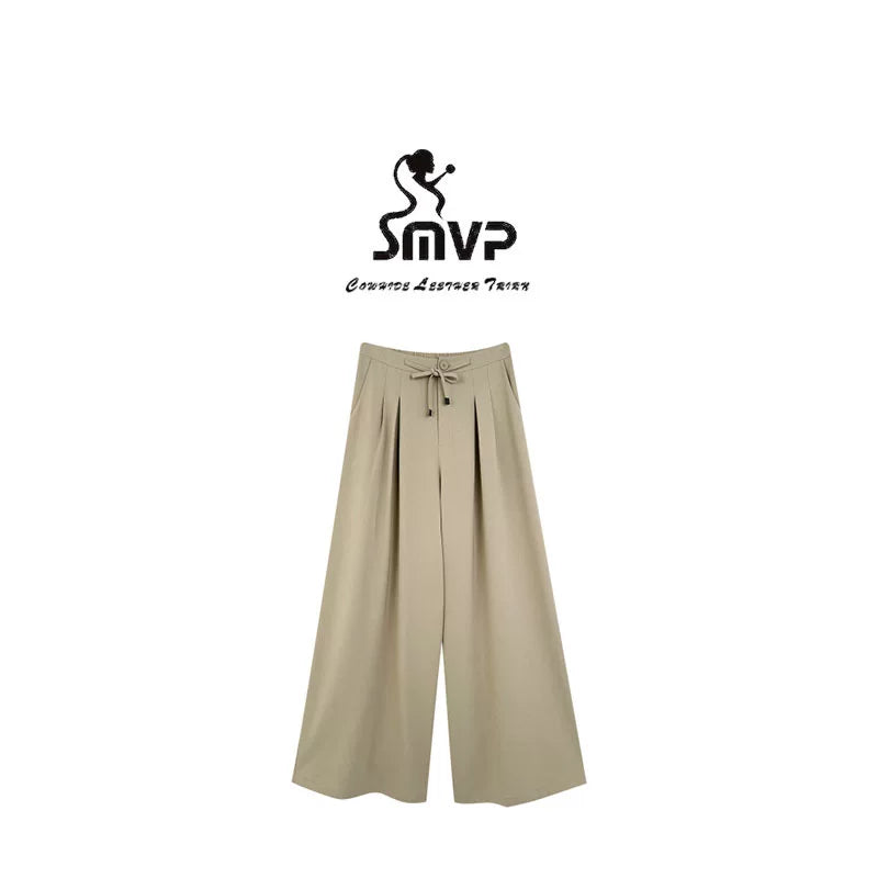 [Bin Bin Exclusive] [Pure Tea Qinghuan] Slack Back Bag Cover Waist Rope Suit Wide Leg Casual Pants M26068