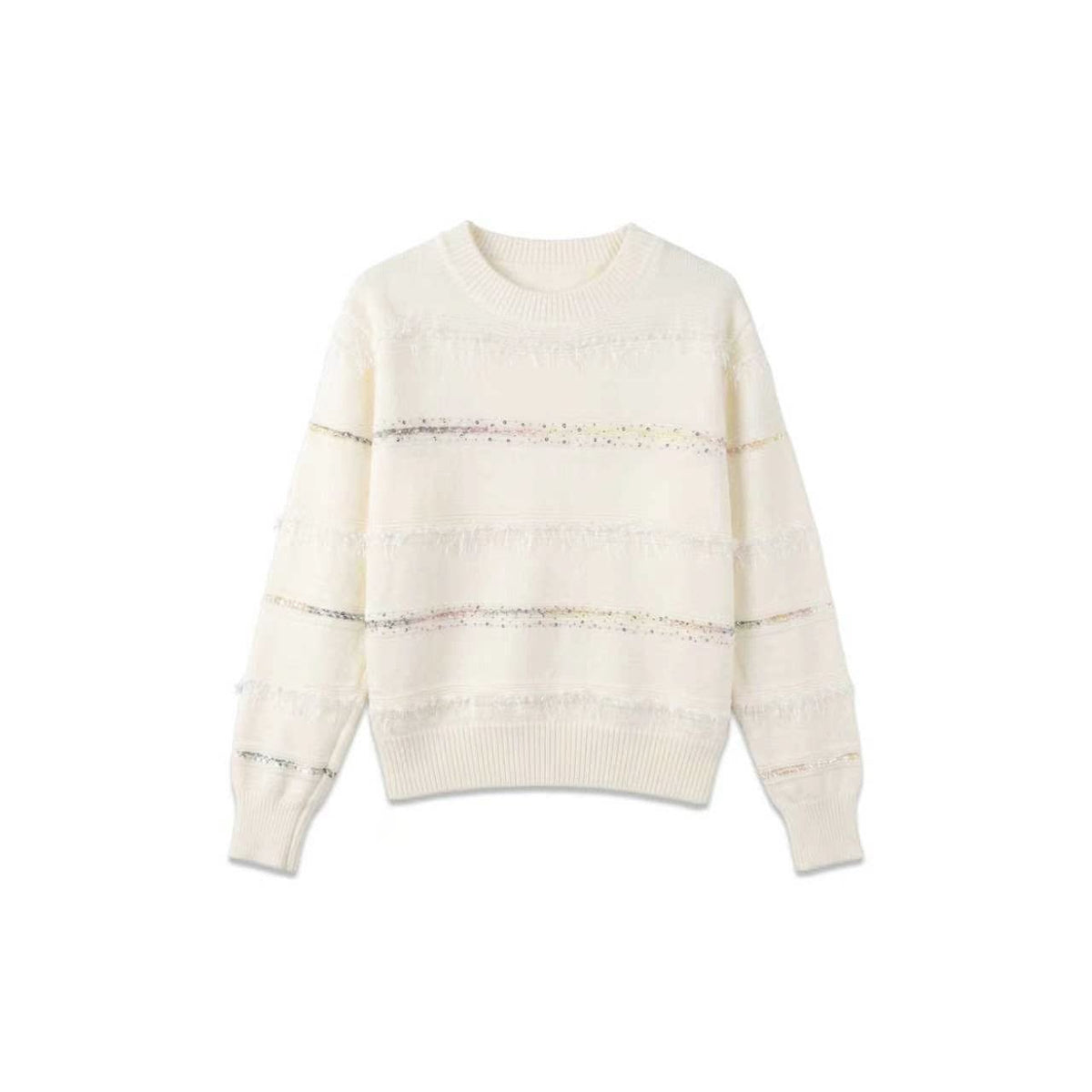 [Mina Exclusive] [Light Tide Broken Light] Wool retro fringed rough edge colored flash multi-color knitted sweater 263393