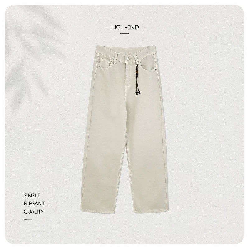 [Sean Exclusive + Bao Sharon] [Super White Bull] Korean high-waisted straight denim trousers M9610