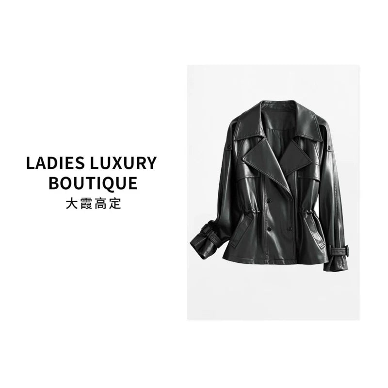 [Daxia haute couture] [الخط الملكي البني الداكن] جاكيت قصير ريترو مزدوج الصدر بياقة عريضة وتفاصيل زخرفية 263380