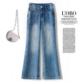 Korean small man high waist slightly pulled jeans women's 2026 autumn new models do not stick to the legs and look thin versatile horn pants