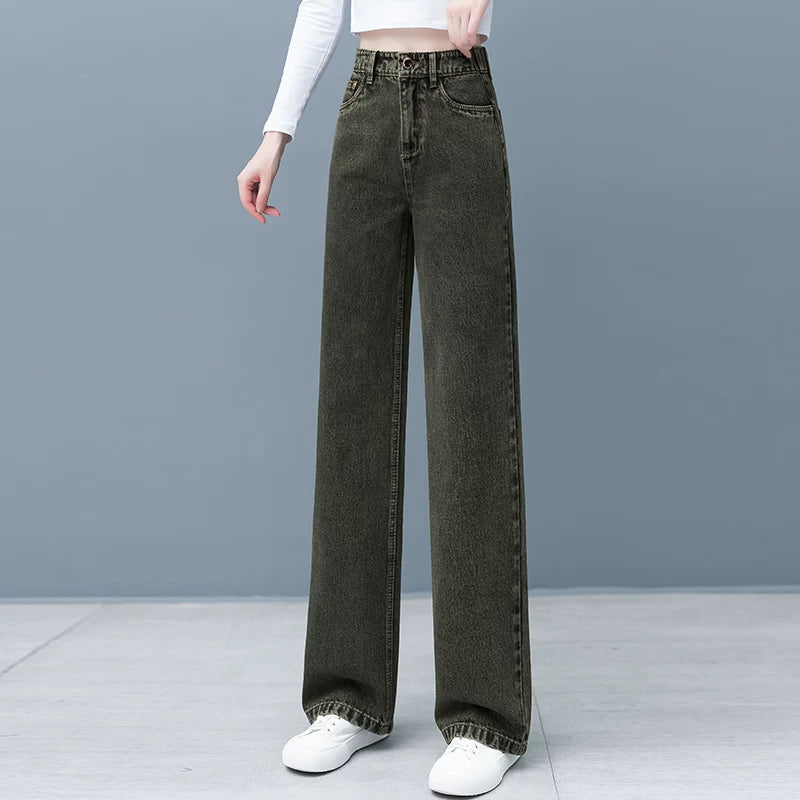 Retro washed straight jeans women's autumn 2026 summer new high-waisted and thin casual wide-leg trousers