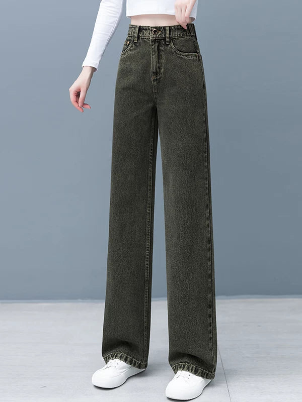 Retro washed straight jeans women's autumn 2026 summer new high-waisted and thin casual wide-leg trousers