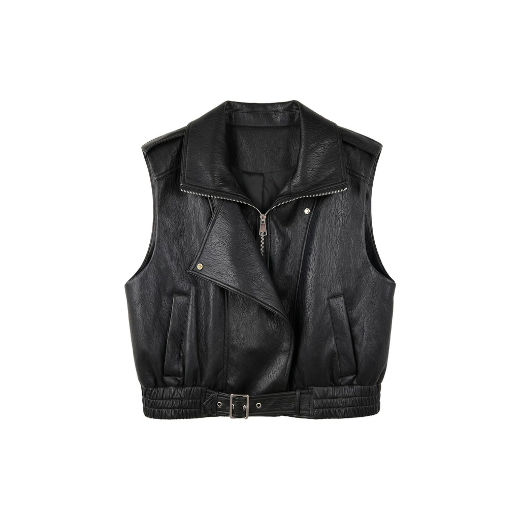 [Mina Exclusive] [Streamer Brown Rhyme] Design Sense Stand Collar Sleeveless Zipper Versatile Vest 363183
