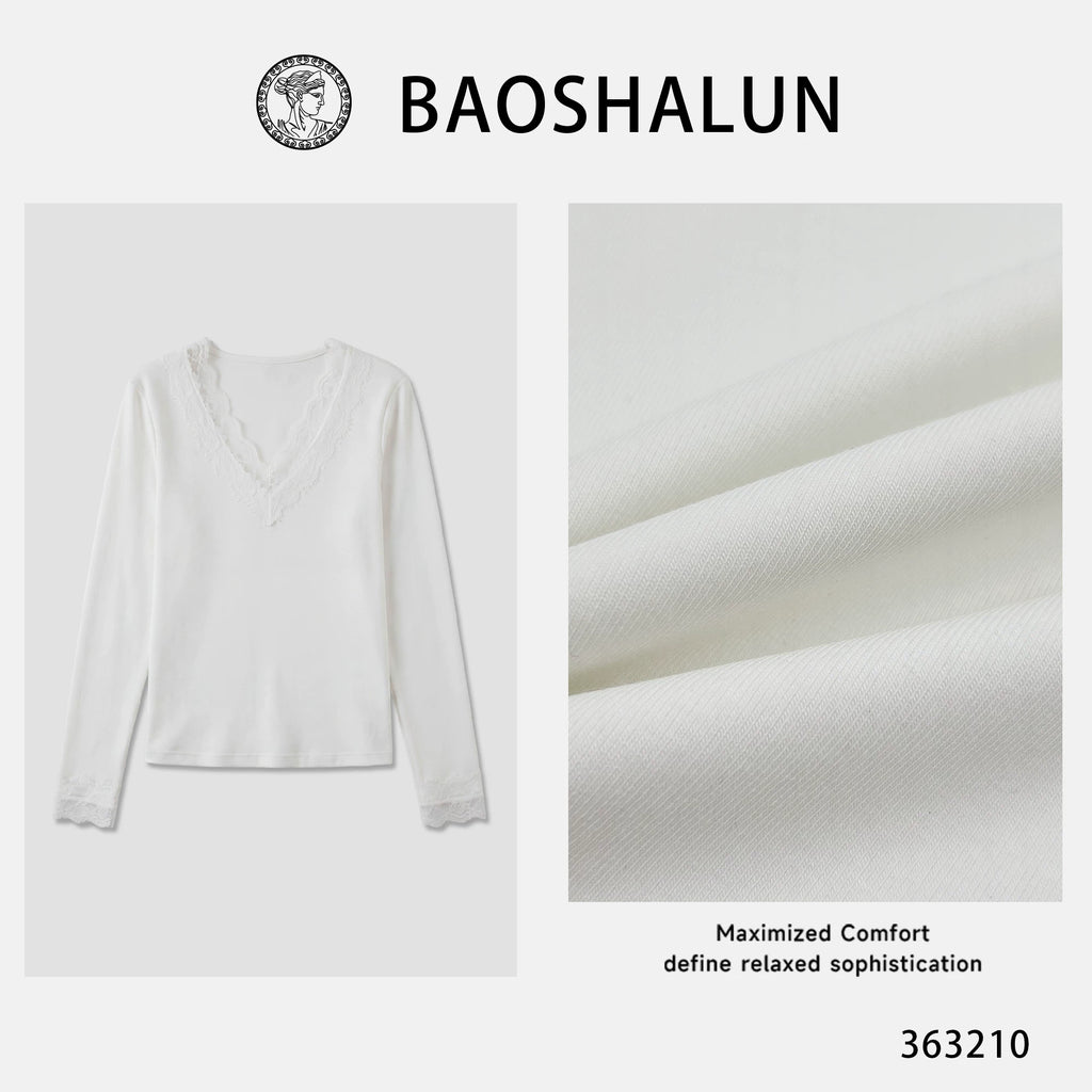 [Mina Exclusive] [Lace Light Weaving] French V-Neck Splicing Lace Lace Top 363210